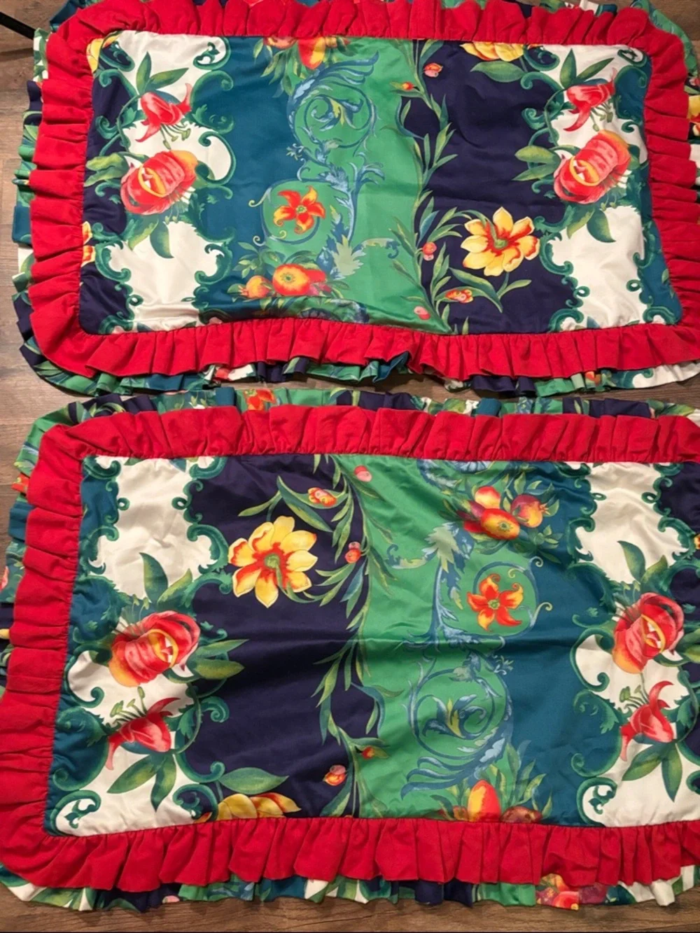 Custom Pair King Pillow Shams Italian Villa Floral Ruffle Maximalist Vintage New